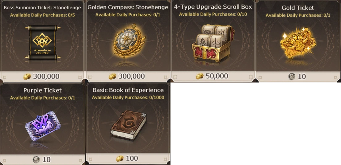 Lost Sword shop consumables