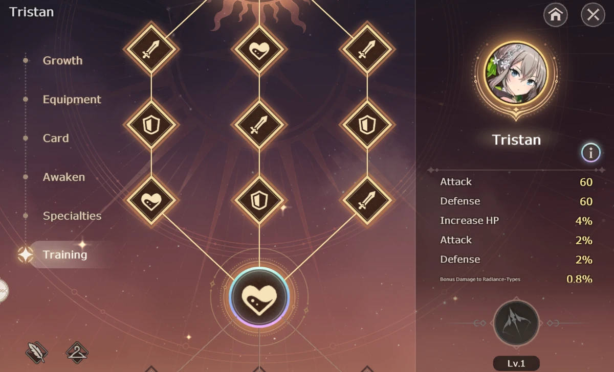 Lost Sword training system screen