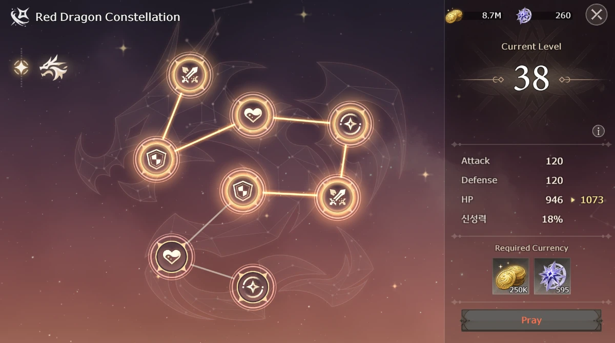 Lost Sword constellation screen